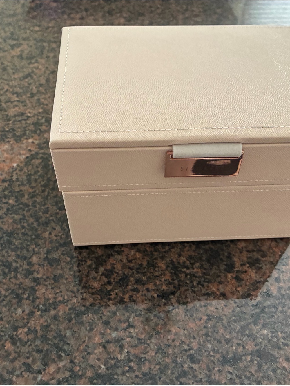 Container Store Mini Stackers Jewelry Storage Box in Cream with Rose Gold Accent